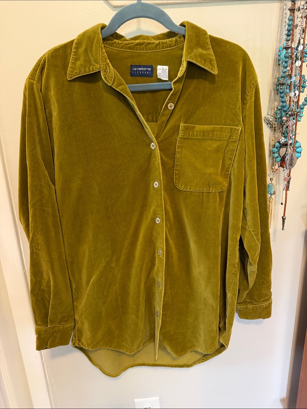 Liz Claiborne Olive Velvet Button-Down Shirt